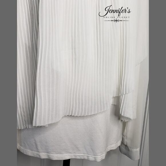 Chelsea & Theodore White Pleated Chiffon & Knit Long Sleeve Blouse Size M - Picture 4 of 10